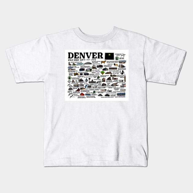 Denver Map Kids T-Shirt by fiberandgloss